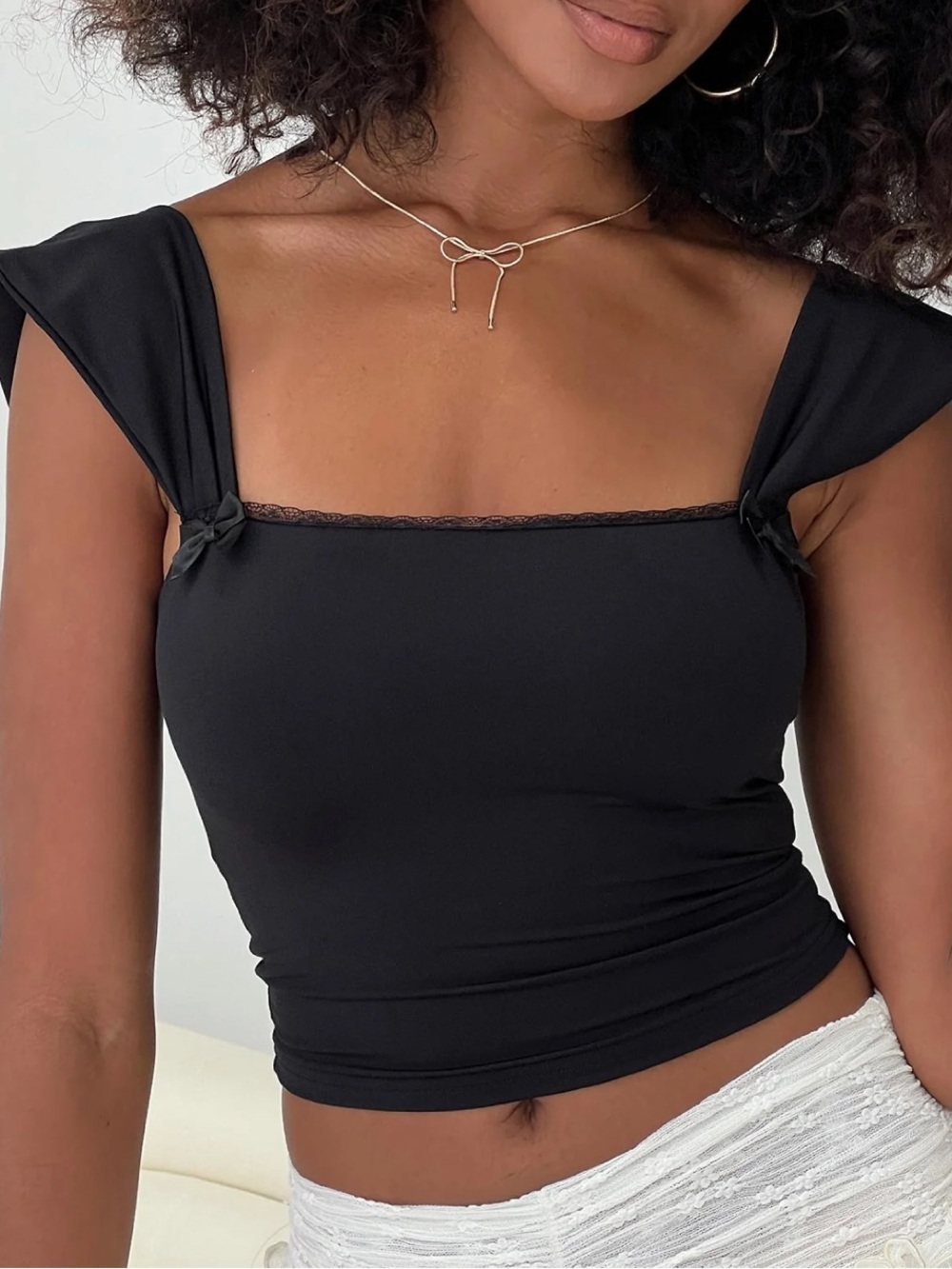 Princess Polly Black Square-Neck Tank with Knot Straps